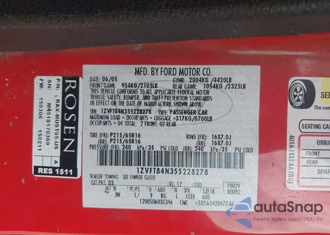 2005 Ford Mustang from USA, damaged, VIN 1ZVFT84N355228278